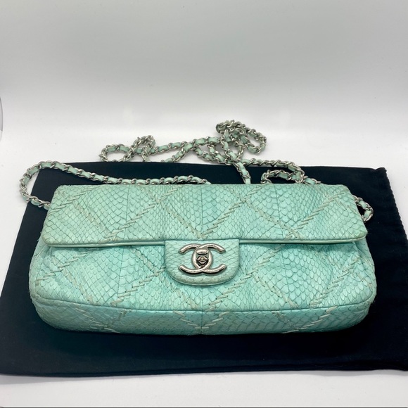 CHANEL Handbags - 🎄🎄Chanel Classic Flap Quilted Python Turquoise.
